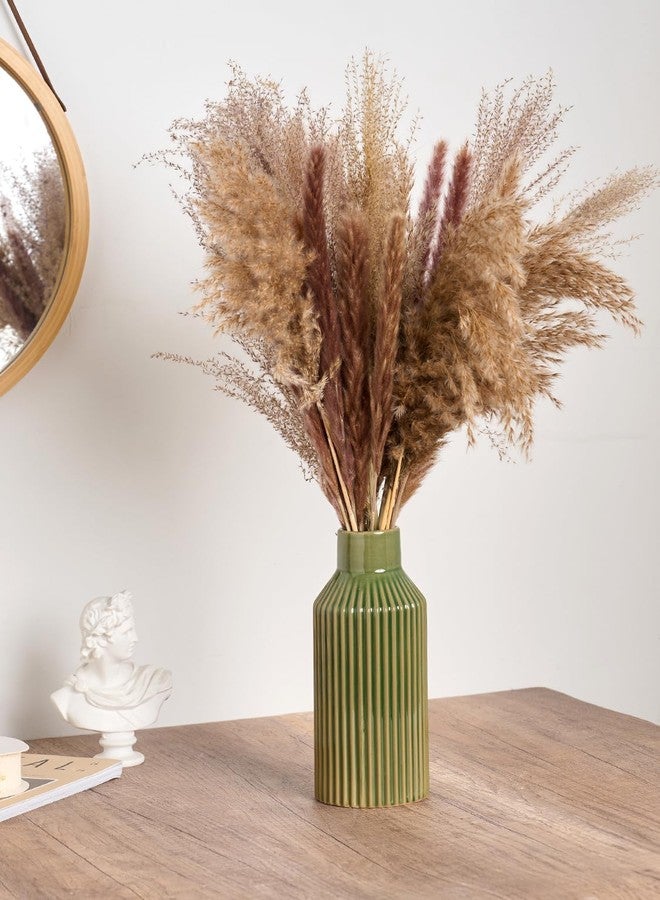 STHIE Green Ceramic Flower Vase, Minimalist Home Decoration, 8 Inch Small Pampas Grass Vases for Kitchen, Bedroom, Office, Living Room, Bathroom, Shelf Centerpiece Table - Image 2